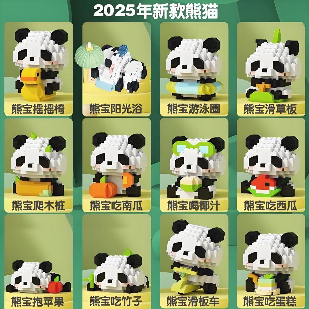 Lemeng Lan küçük panda çiçek oyuncak bebeği çizgi film figürü uyumlu, taneli birleştirme yüksek yapı taşı dekorasyon parçası çocuk oyuncağı altı