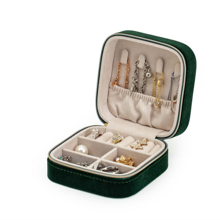 Velvet Jewelry Box Travel Portable Square Fabric PU Jewelry Hand Jewelry Small Storage Box Double Layer Wholesale - 5