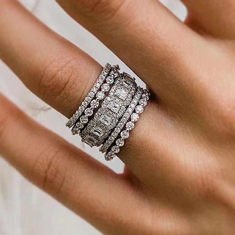 925 sterling silver zircon ring, micro-set, stacking