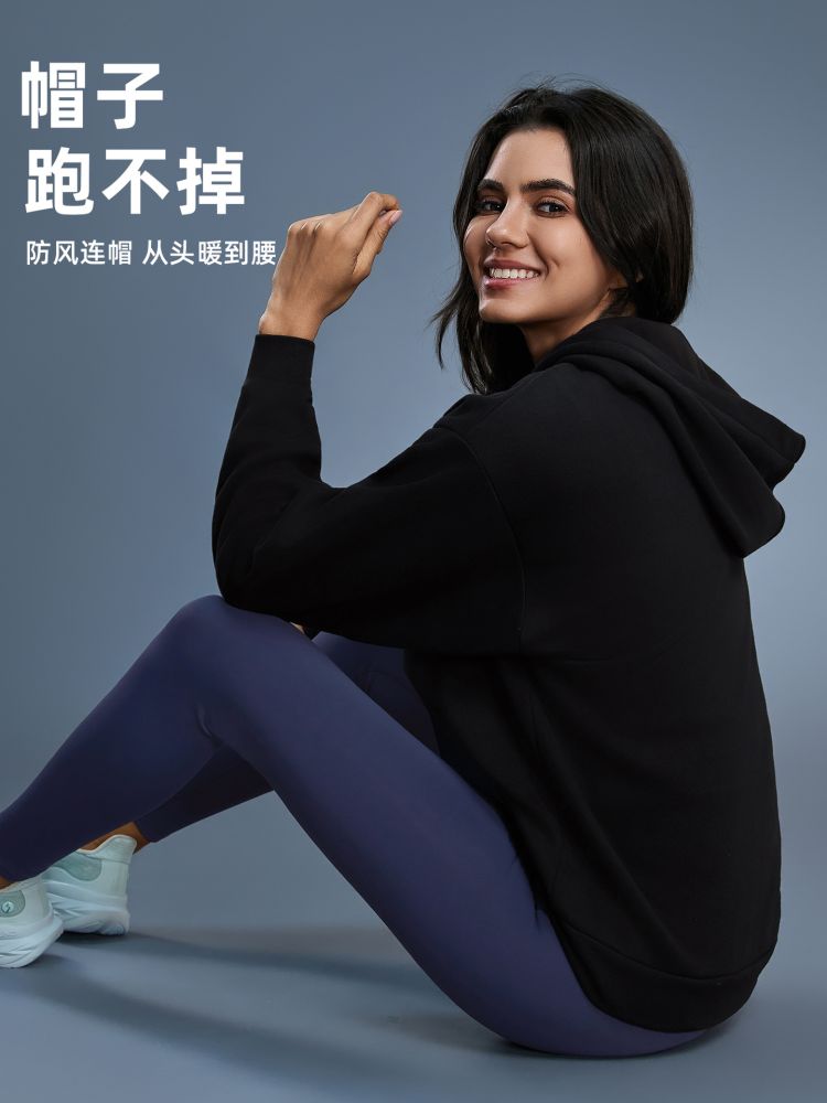 Autumn Winter New Style Fleece-Lined Hooded Sweatshirt for Women, Windproof and Warm, Loose Fit Slimming Casual Zip-Up Cardigan Jacket D25155