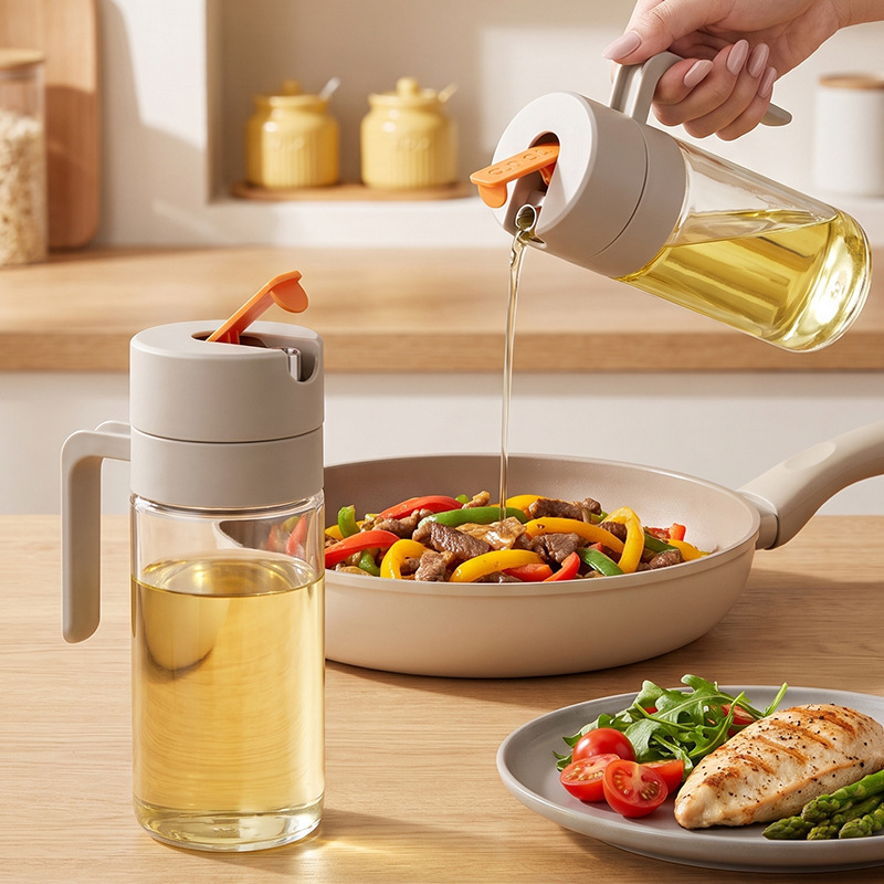 Glass Oil Dispenser, Automatic Open-Close, Non-Drip, Food-Grade