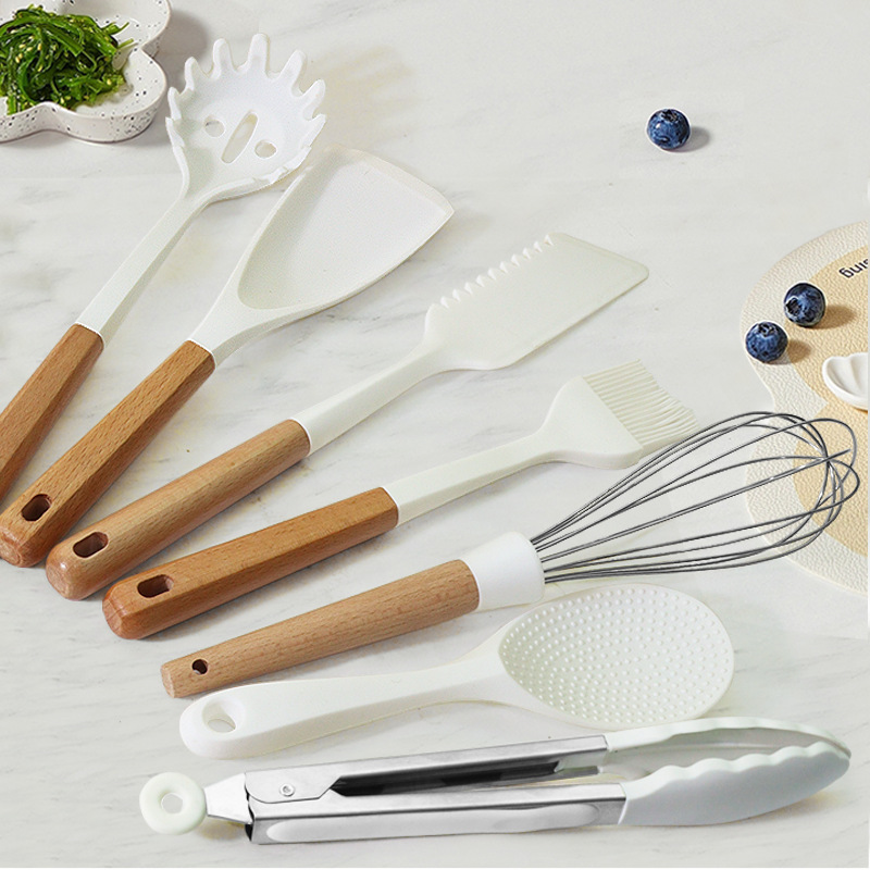 Silikon spatula ve kaşık 13 parçalı set yapışmaz silikon spatula süt beyazı gıda sınıfı silikon mutfak eşyaları seti satışa hazır - 4