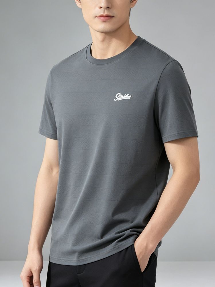 Men's Summer Short-Sleeve T-Shirt, Breathable, Letter Print, Round Neck, 2W330