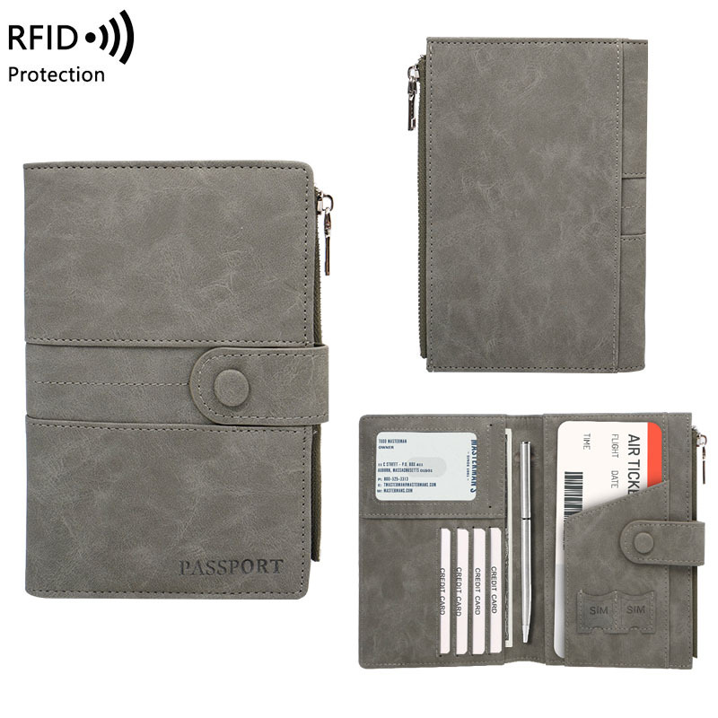 Sınır Ötesi Cilt Duyarlı Hırsızlık Önleyici RFID Pasaport Çantası Fermuar Toka Pasaport Kılıfı Kimlik Belgesi Dosyası Çok Fonksiyonlu Seyahat Pasaport Paketi - 1
