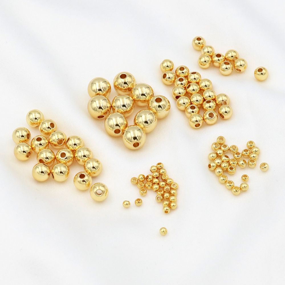 14K18K gold-plated round spacer beads, shiny plain-hole DIY jewelry accessory