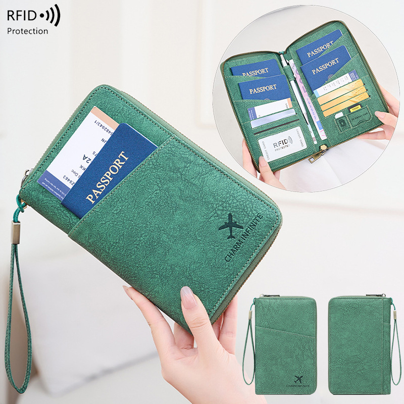 Sınır ötesi yeni RFID anti-manyetik pasaport çantası uzun fermuarlı pasaport tutucu seyahat bileti çok fonksiyonlu depolama belge çantası