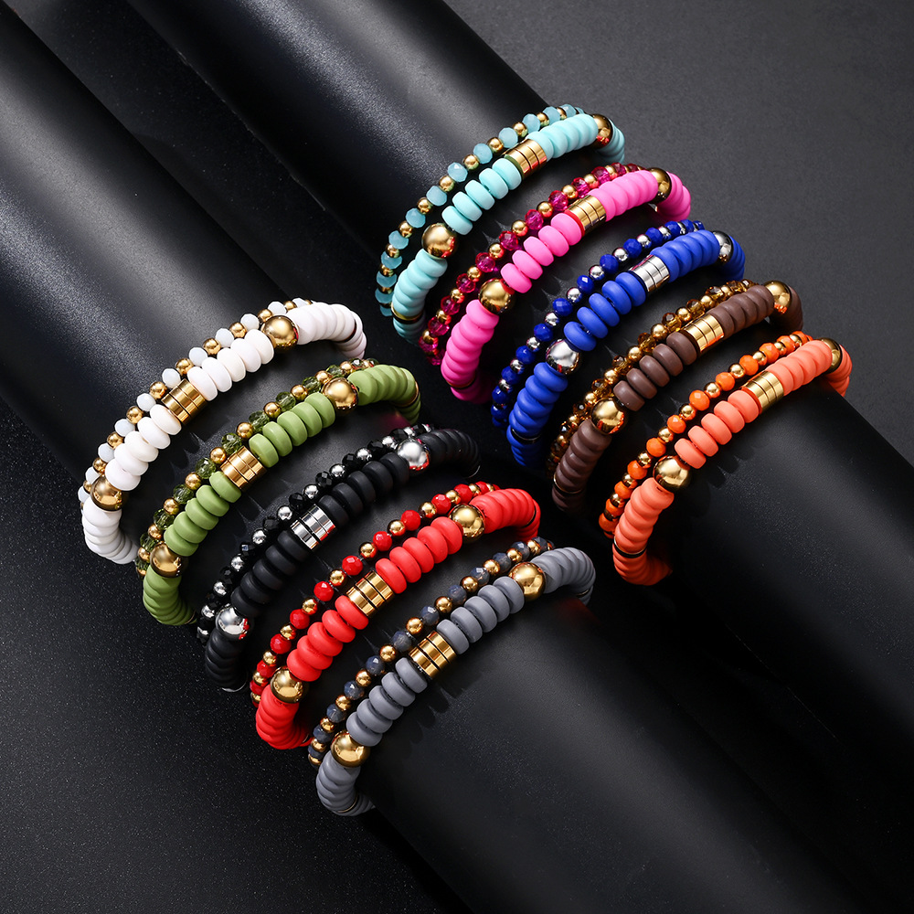 Polymer Clay Stretch Bracelet Set with Stainless Steel Spacers, Colorfast