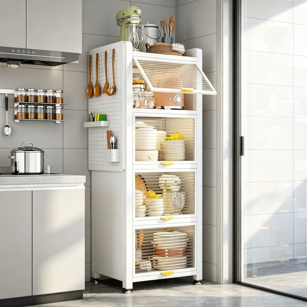 Multi-function kitchen storage shelf, wall-mounted, dust-proof - 1