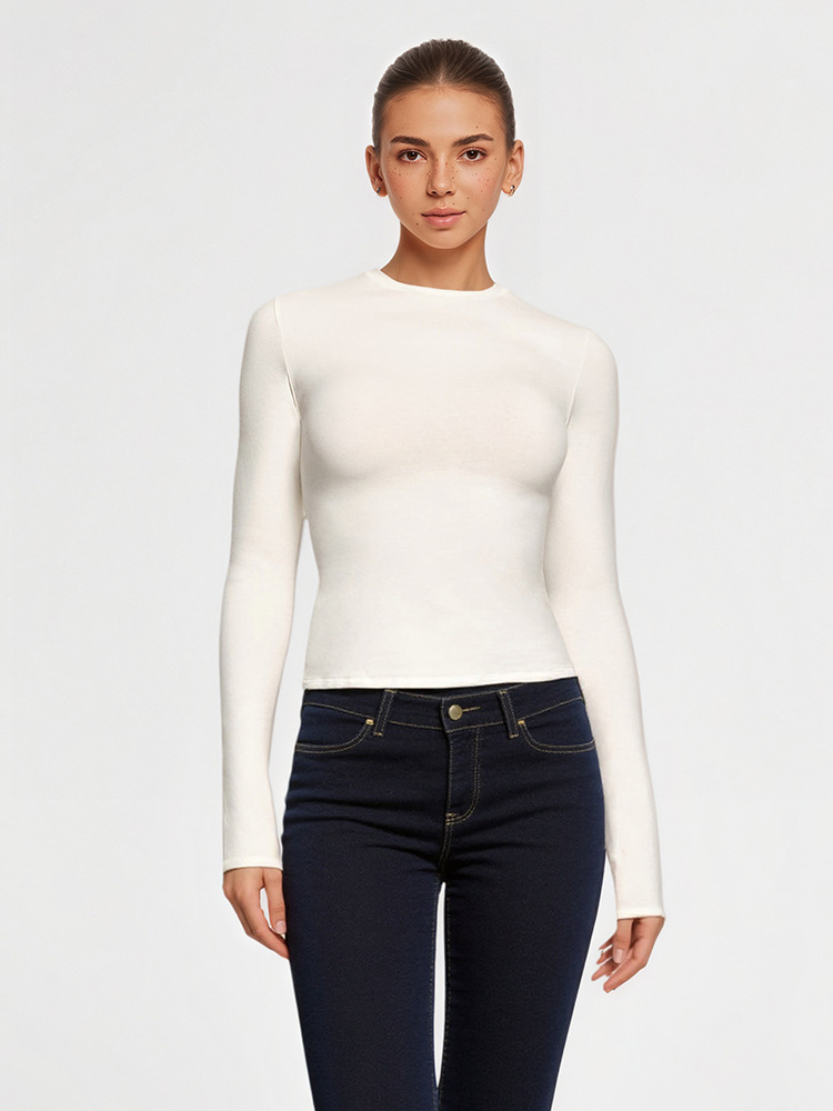 Fitted Drop-Shoulder Women's Long-Sleeve T-Shirt, Fleece-Lined, Autumn/Winter
