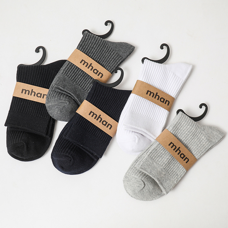 Fall/Winter Ribbed Crew Socks - Men's Mid-Calf Solid Color Pure Cotton Socks, Manufacturer Stock, Wholesale