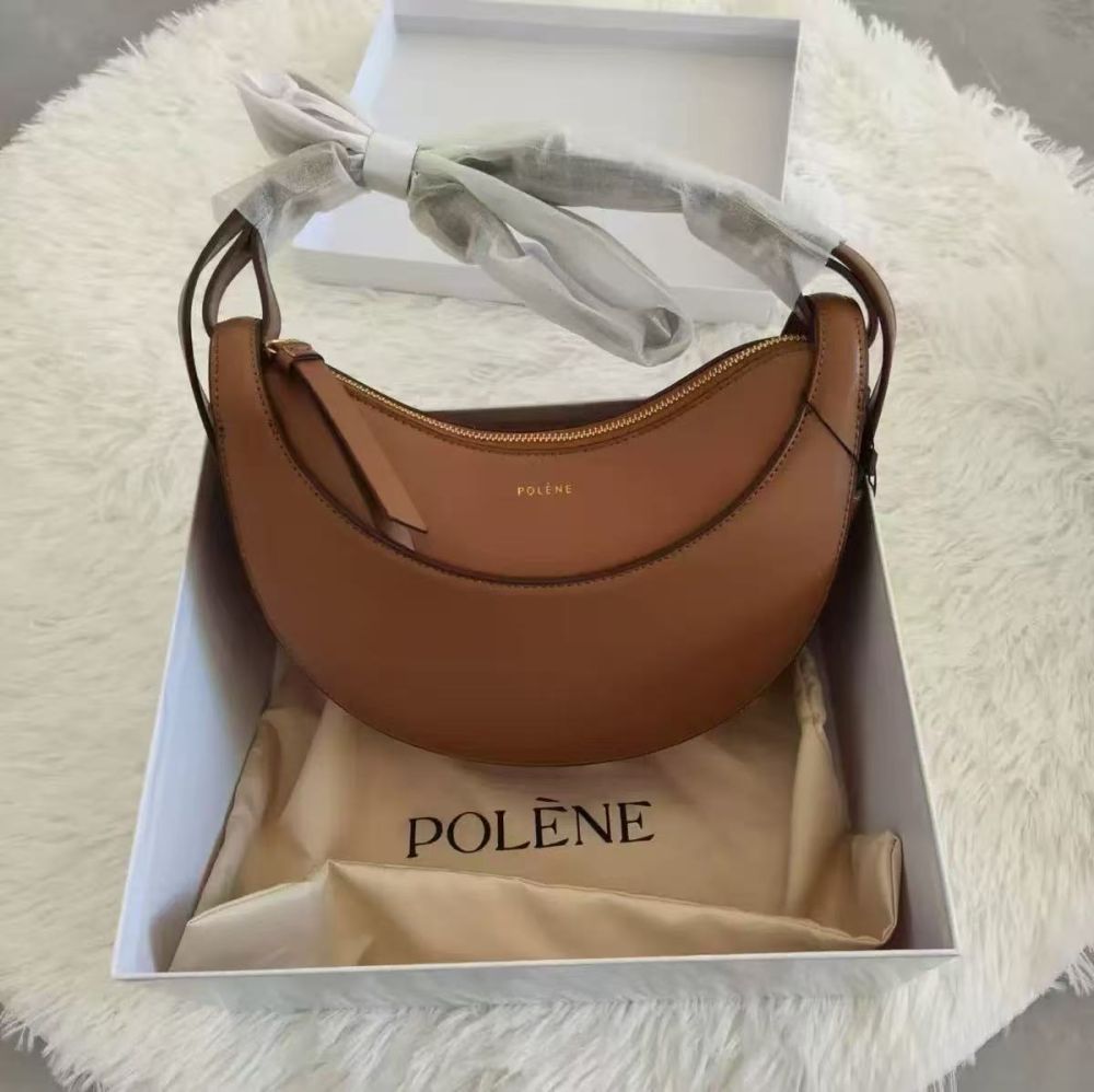 Halbmondtasche aus echtem Rindsleder im Polene-Stil, Achsel- und Umhängetasche