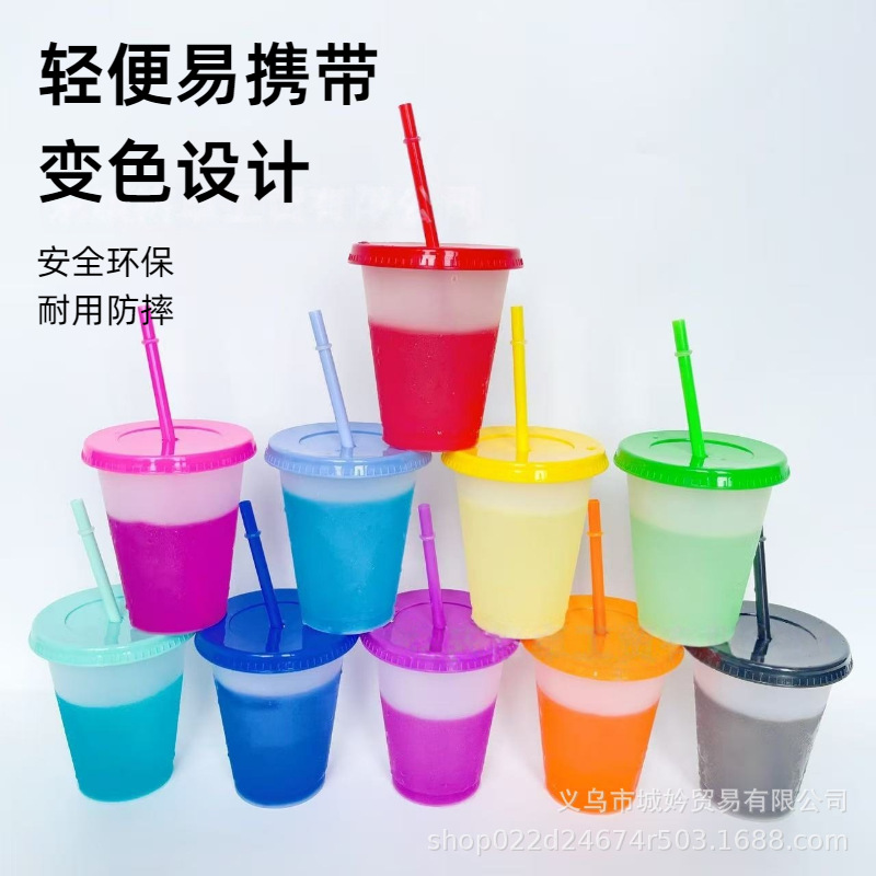 475ml einfachschichtige thermochrome Tasse, Lebensmittelqualität PP Sporttrinkflasche, Kaltgetränkebecher für Verkaufsstände, sofort lieferbar, individuell bedruckbar mit Logo - 1