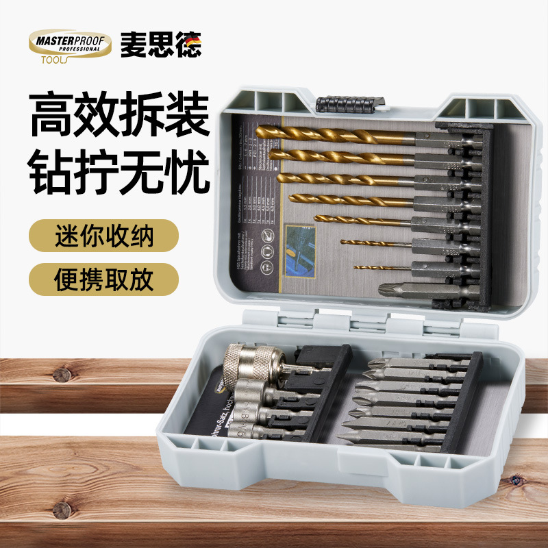 MASTERPROOF Akku-Bohrer- und Steckschlüssel-Set für Metallschrauben