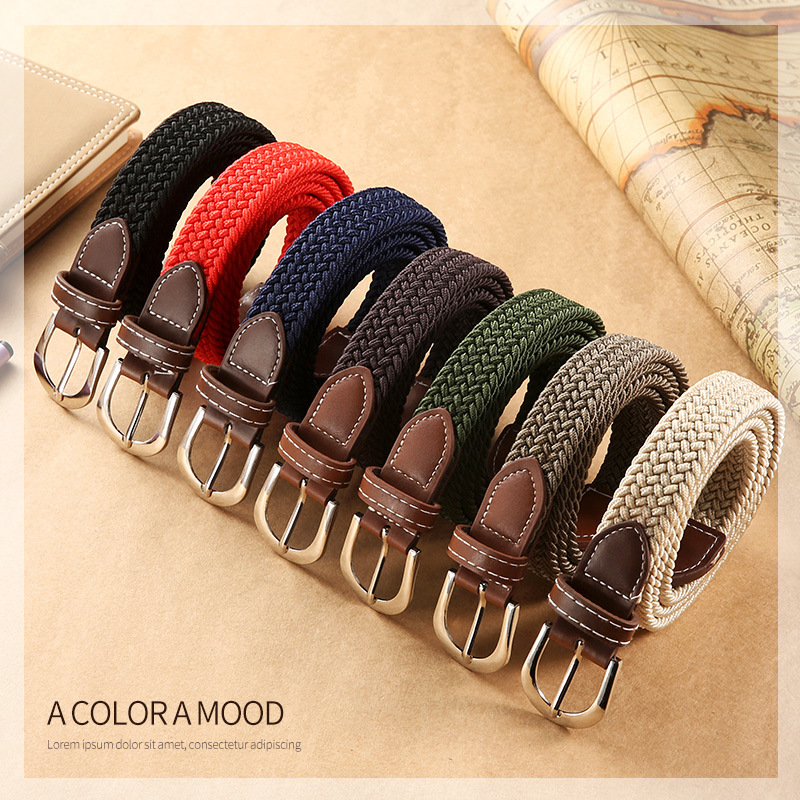 Solid Color Women's Canvas Belt, Thin Elastic Stretch Waistband