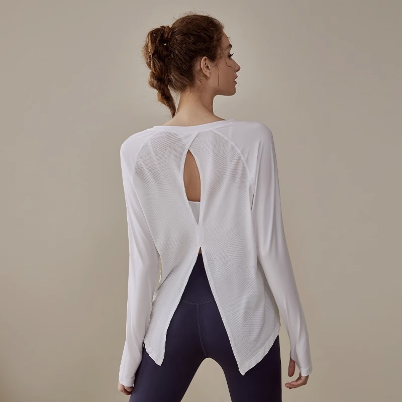 Yogakleidung Damen Frühling Herbst lockere professionelle Sport-Überzieher Oberteil Langarm-T-Shirt Fitnessbekleidung Laufen Fitness Pilates