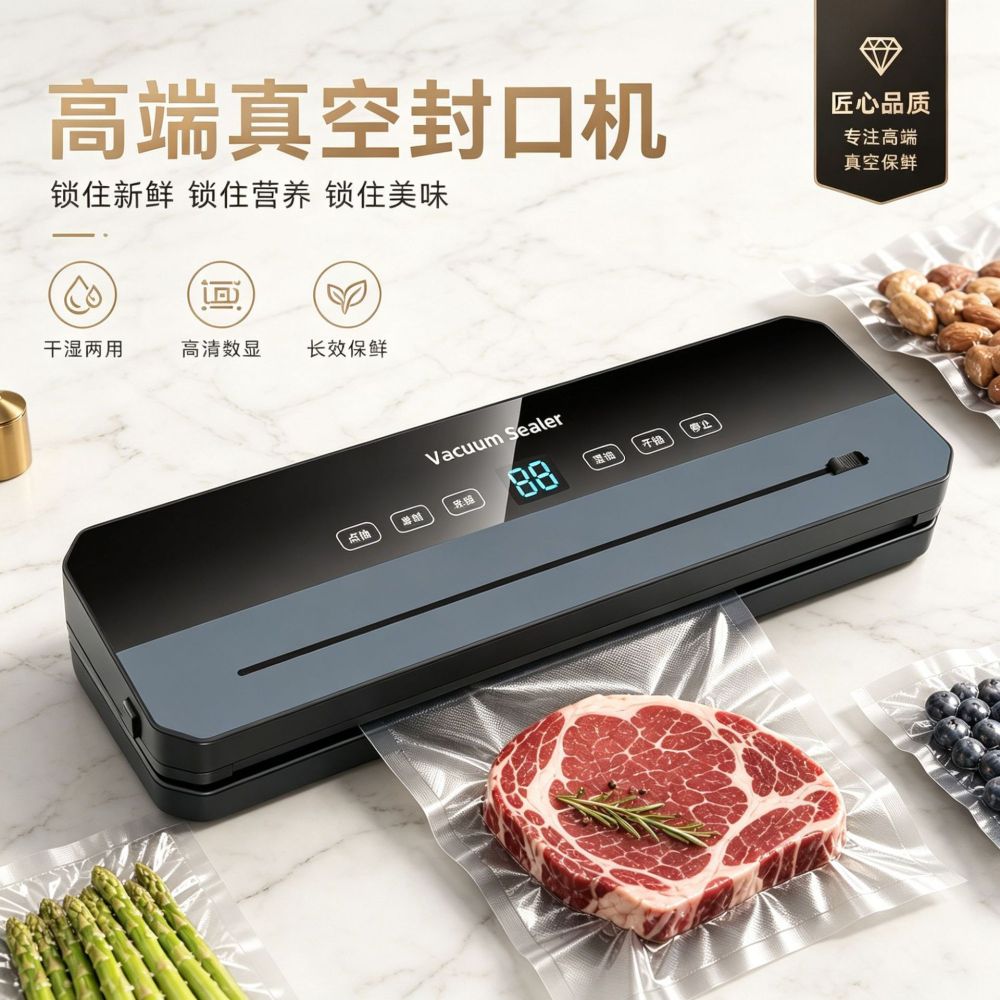 Automatic vacuum sealing machine for food, dry and wet modes
