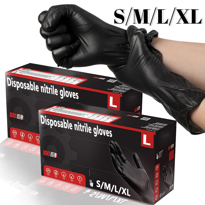 Disposable Black Nitrile Protective Gloves, Highly Elastic NBR