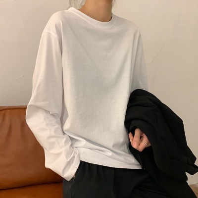 White basic t-shirt for women, autumn 2025 new Korean style chic undershirt, solid color long sleeve t-shirt for students, trendy women's fashion. - 1