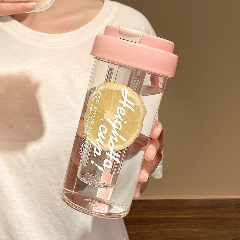 Hochansichtiger Tee- und Wasser-Trennbecher für Bubble Tea mit Teefilter und Deckel, tragbare Kunststoffstudententasse mit Strohhalm - 7