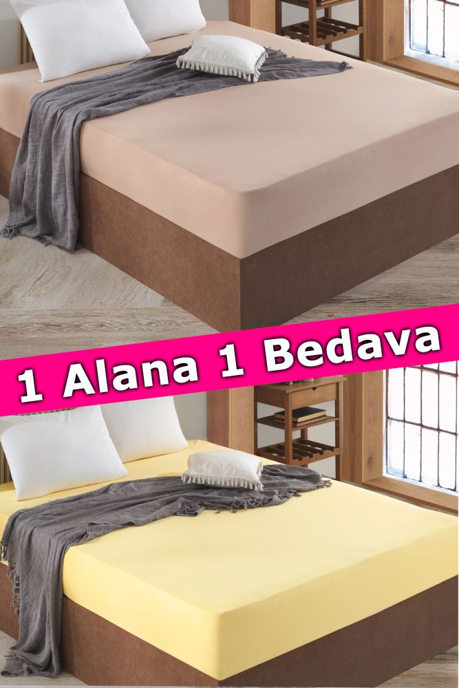 2 Adet Tek Kişilik Lastikli Çarşaf | Bej&Sarı