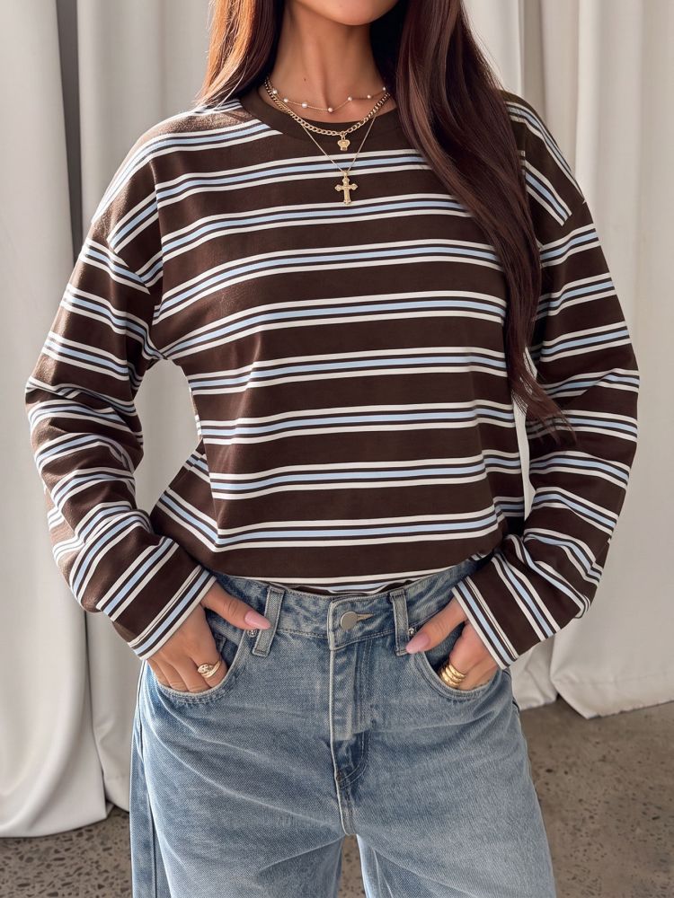 Women's European and American Style Backless Tie-Up Loose Drop-Shoulder Long-Sleeve Top, Commuter Chic Outfit, Autumn and Winter Apparel