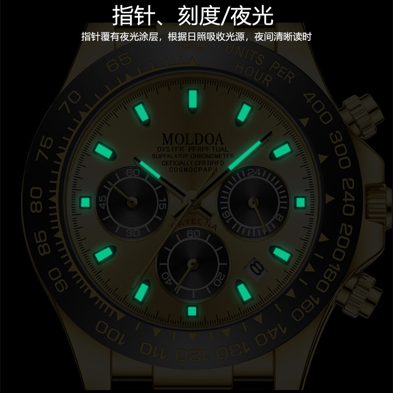 迪通拿金迪余文乐镂空假机械表男士日历防水手表抖音快手一件代发