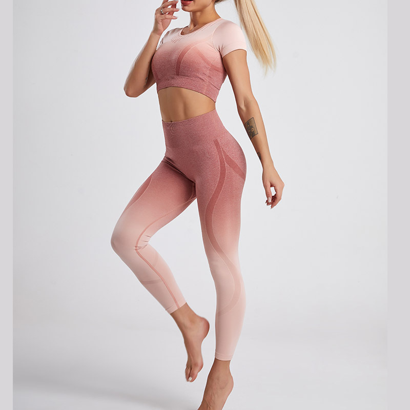 Nahtloses Yoga-Set im Farbverlauf (Ombre) mit Batik-Look für den grenzüberschreitenden Handel nach Europa und Amerika, zweiteiliges Set, nahtloses Farbverlauf-Yogaoutfit mit hochwertiger Optik