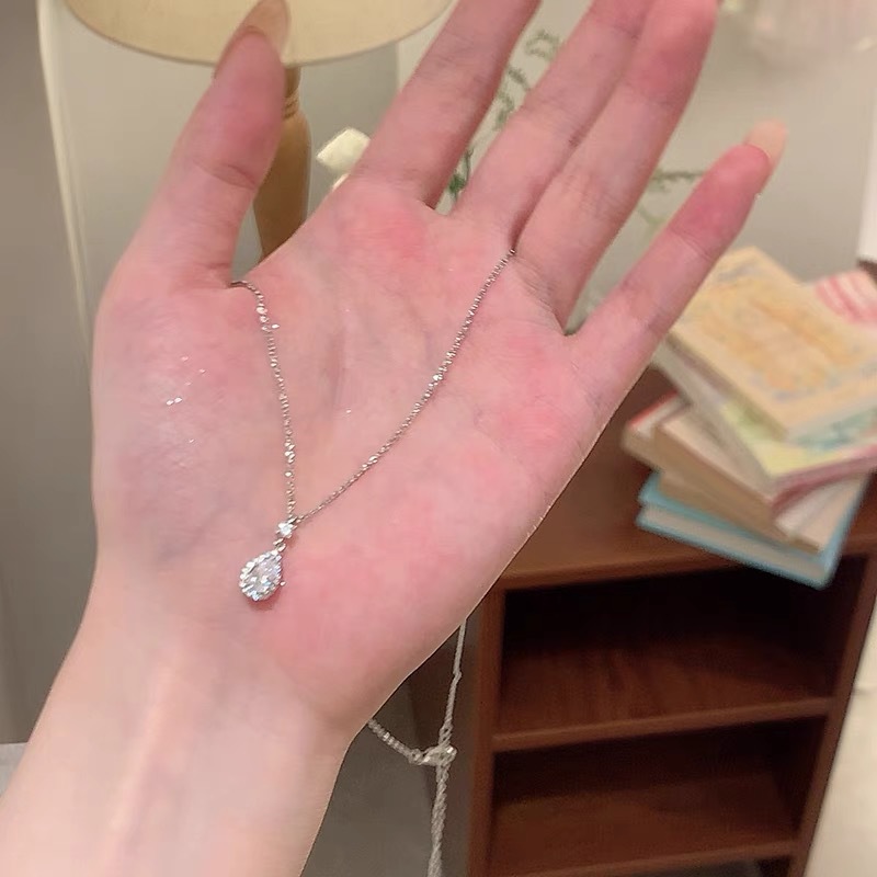 Water drop zircon necklace choker for women - 1