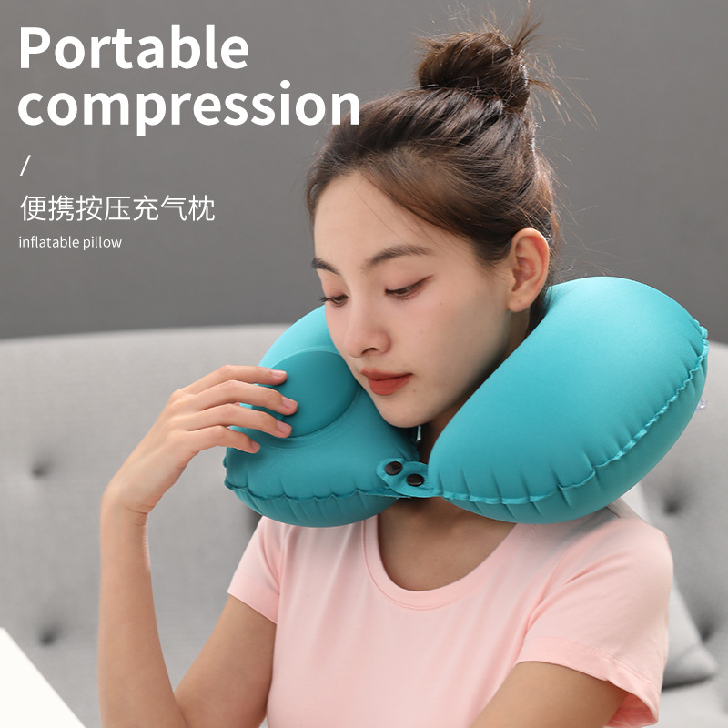 Inflatable U-Shaped Travel Pillow Portable Airplane Neck Pillow