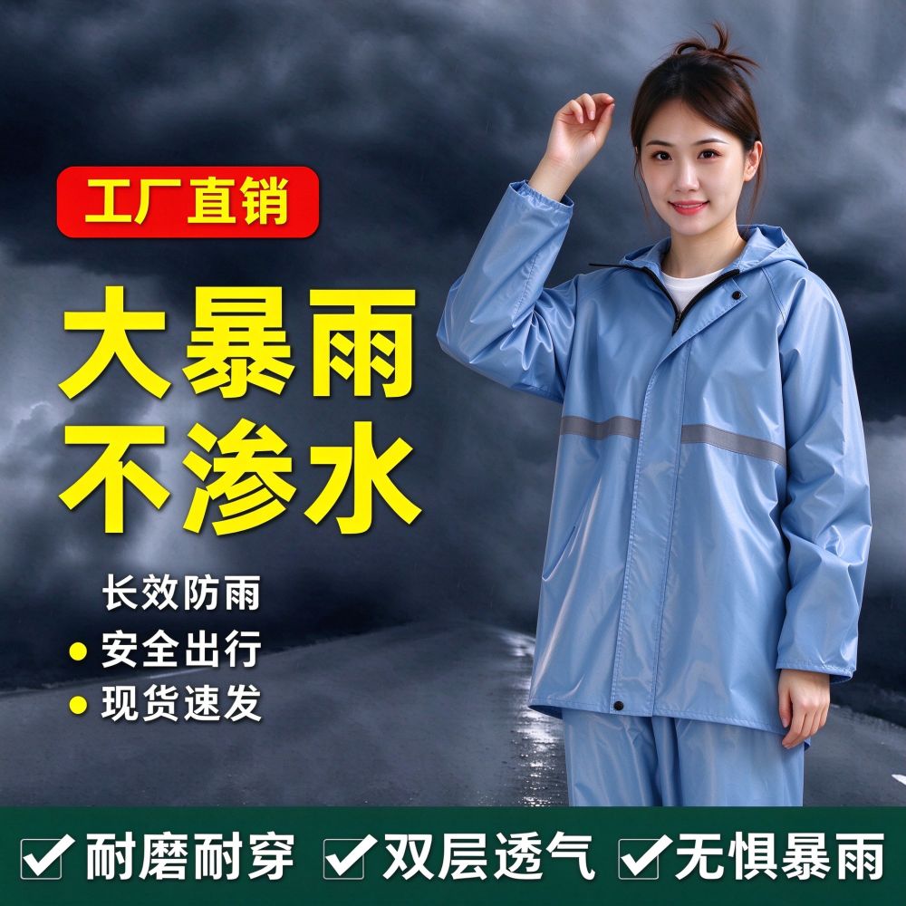 Cross-border Raincoat and Rain Pants Two-piece Set Morandi Color Series Women's Southeast Asia Best-selling Full-body Heavy Rain Protection Rainwear