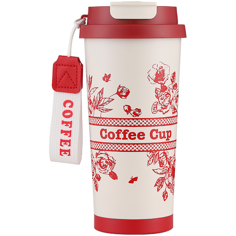 316 Edelstahlthermosbecher, hochwertiges spezielles Geschenk, Auto-Thermosbecher, Kaffeetasse, Becher mit Perlmutt-Blumenmuster, mit Trinkhalm - 6