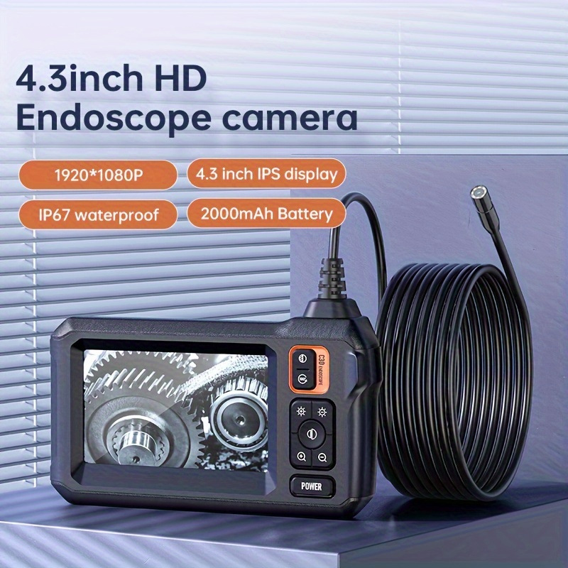 4.3 inch Display Ultra HD Borescope Semi-rigid Cable with Light Industrial Pipe Automotive Inspection Camera