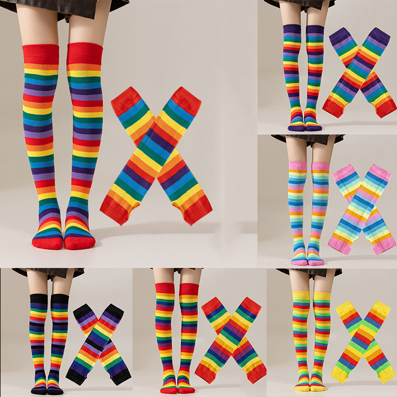Rainbow Striped Socks for Women, Over-the-Knee Length