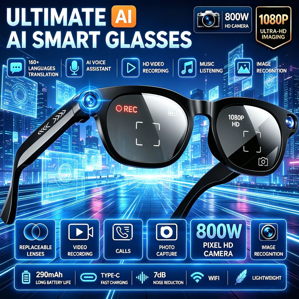 CY03 Smart Glasses with Camera 800W Pixels Photography Video Recording Audio Recording Replaceable Lenses AI Smart Glasses