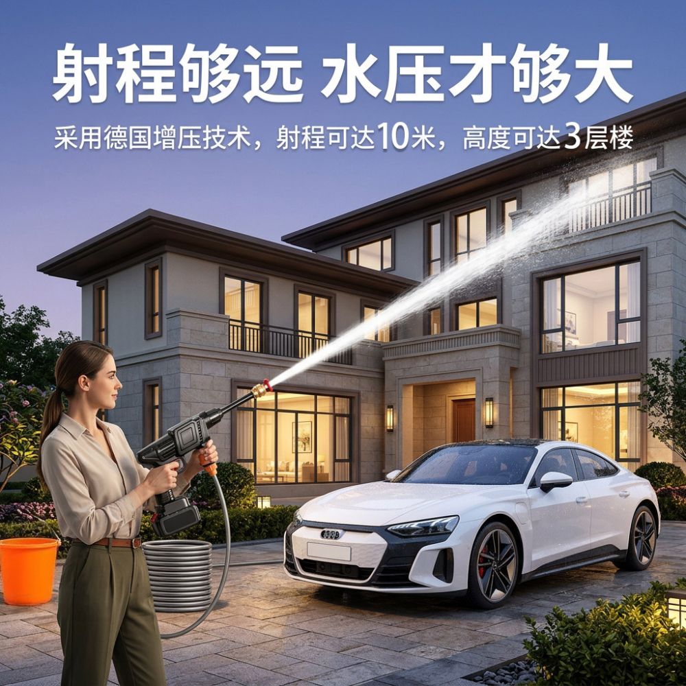 Cordless high-pressure car wash gun rechargeable
