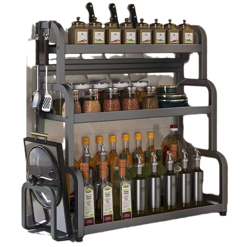 Kitchen spice rack countertop food chopsticks knife holder gun grey multifunctional spice organizer multilayer stainless steel storage - 6