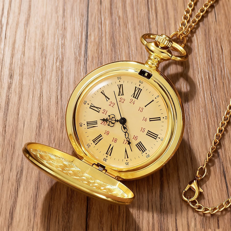 Vintage Flip Pocket Watch Gold Necklace