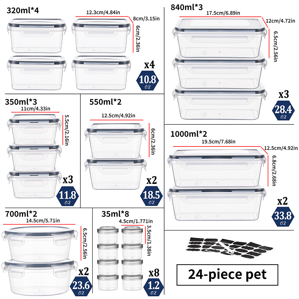 24er/12er Set Lebensmittel-Frischhalteboxen mit Deckel, mikrowellen- und gefriertauglich, Lagerbehälter, Brotdose für zur Arbeit - 7