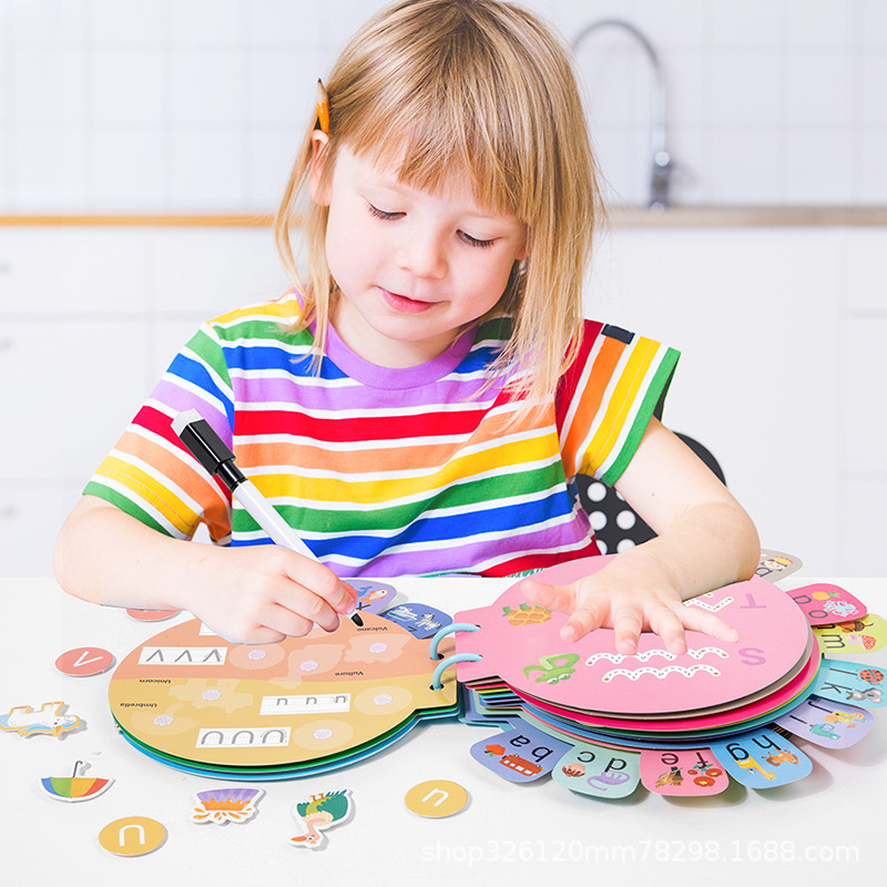 Kinder-Buchstaben-Stillbuch Denkförderung Lernspielzeug Klebebuch Spielzeug Kleinkinder Lernspielzeug Baby Reiß-Buch