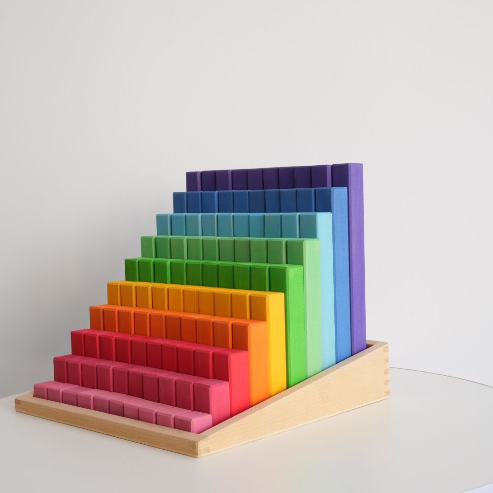 INS-Stil Regenbogen-Stapelbausteine mit großer Treppe, gefärbt im Farbverlauf, zum Stapeln in die Höhe, Farben- und Mengenerkennung, Lernspielzeug für Kindergarten und frühkindliche Förderung, Hersteller Großhandel