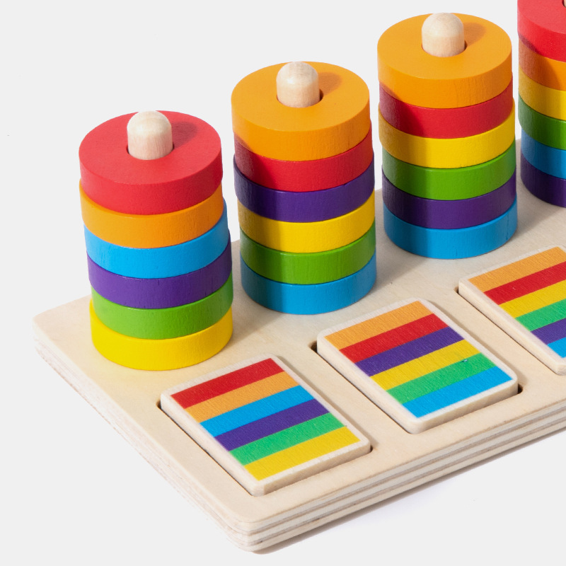 Sechsfarbiges Sortier-Ringe und Stäbchen-Set, Frühlernspielzeug