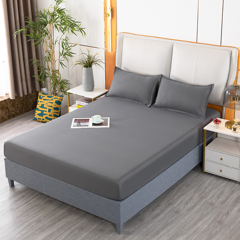 Solid color printed elastic fitted sheet single piece double bed bedding mattress cover brushed sheet protective cover elastic fitted sheet three piece set