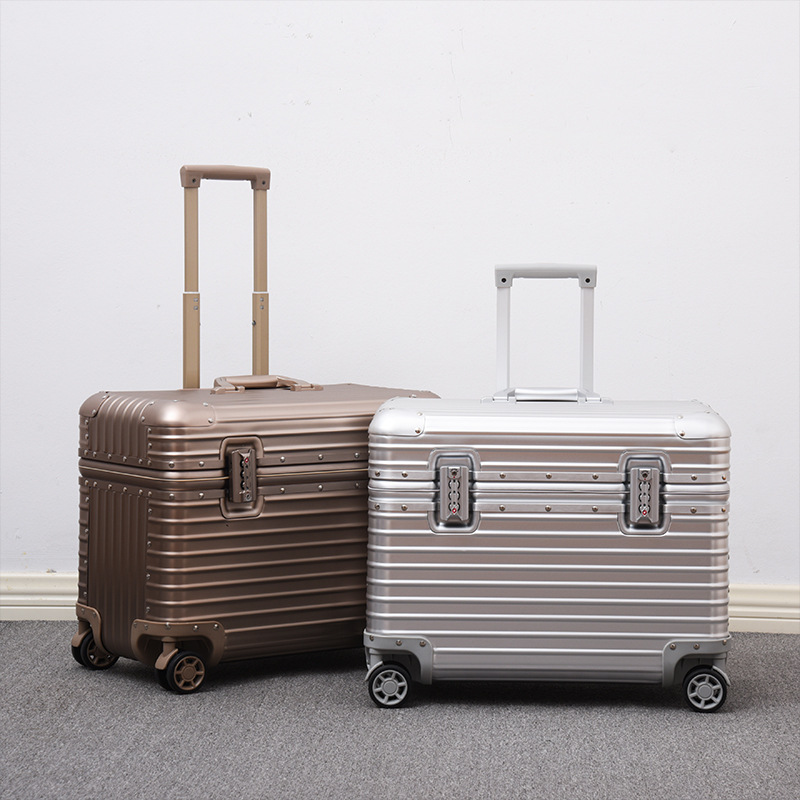 German full aluminum magnesium alloy flip-top camera long suitcase 18 inch wheeled small trolley suitcase men's suitcase - 1