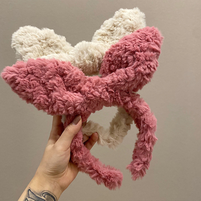Plush Rabbit Ear Headband for Women, Face Washing Hairband