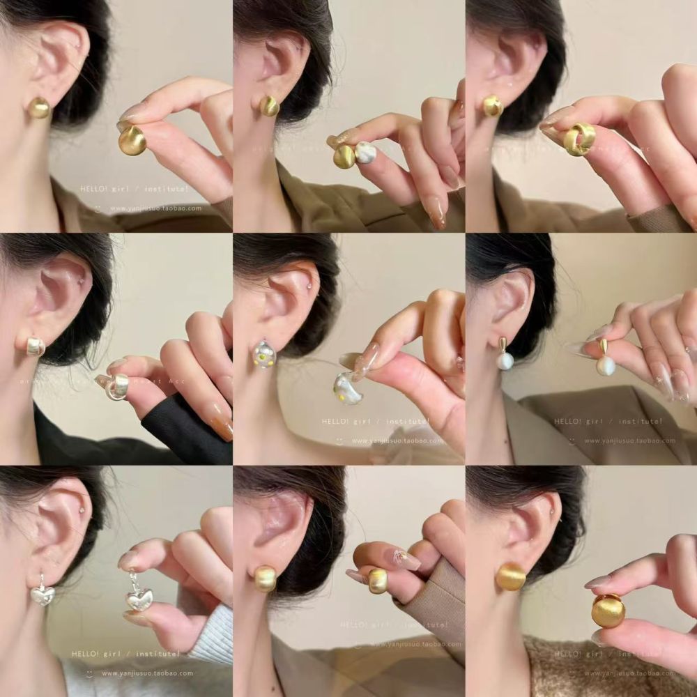 Luxuriöse Kupfer-Metall-Ohrringe mit gebürsteter Oberflächenfinish, quadratische und runde Formen, elegante Damenschmuck-Kollektion für vielseitige Kombinationen, slimming face effect, vintage Design