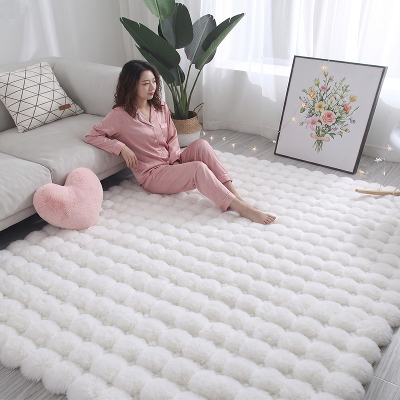 Rosa Bubble-Fleece Kunstkaninchenfell Kinderteppich für Wohnzimmer, Herbst Winter