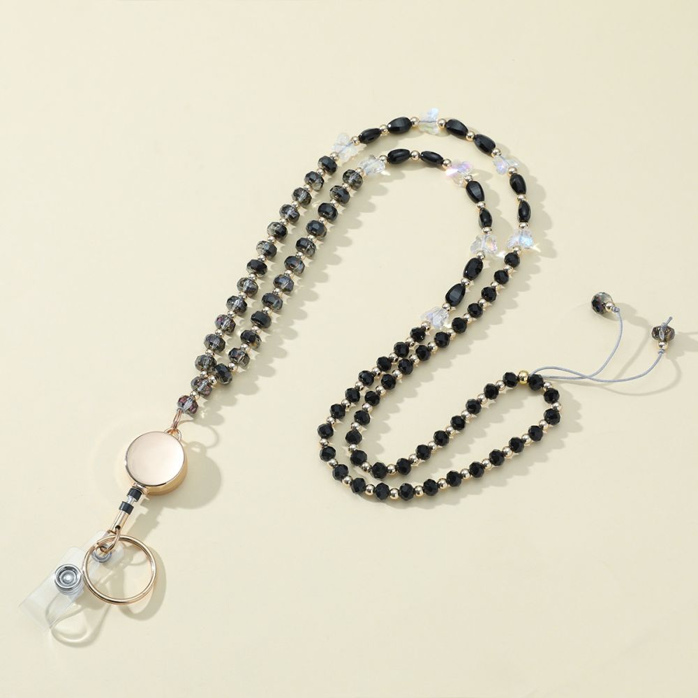New Cross-Border Bestselling Colorful Crystal Beaded Lanyard Strap with Badge Holder ID Card Holder Stretchable Necklace LANYARD