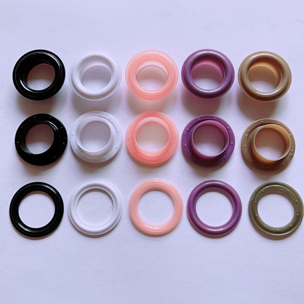 Plastic rings and bag grommets set, woven rings, buckles