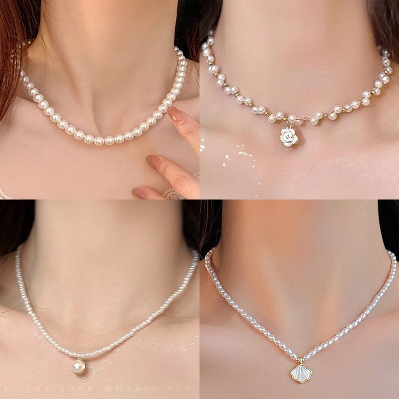 Perlenkette, französischer Stil, leichter Luxus, minimalistisches Design, elegante Halskette, Perlenkette für Frauen, Perlenkette.