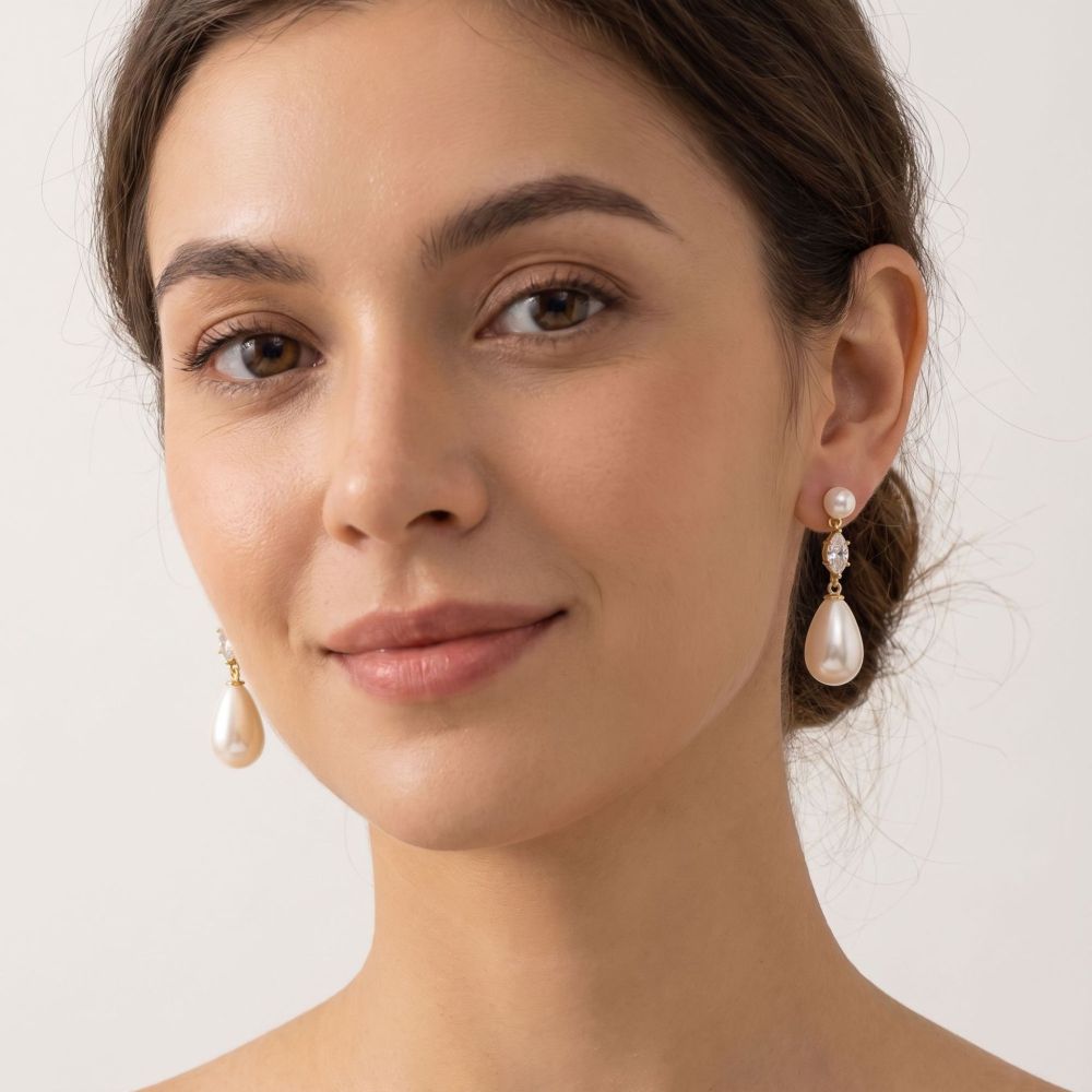 Korean Style Gentle Water Drop Pearl Earrings High-End Marquise Diamond Long Dangle Earrings Simple Temperament Fashion Accessories Wholesale